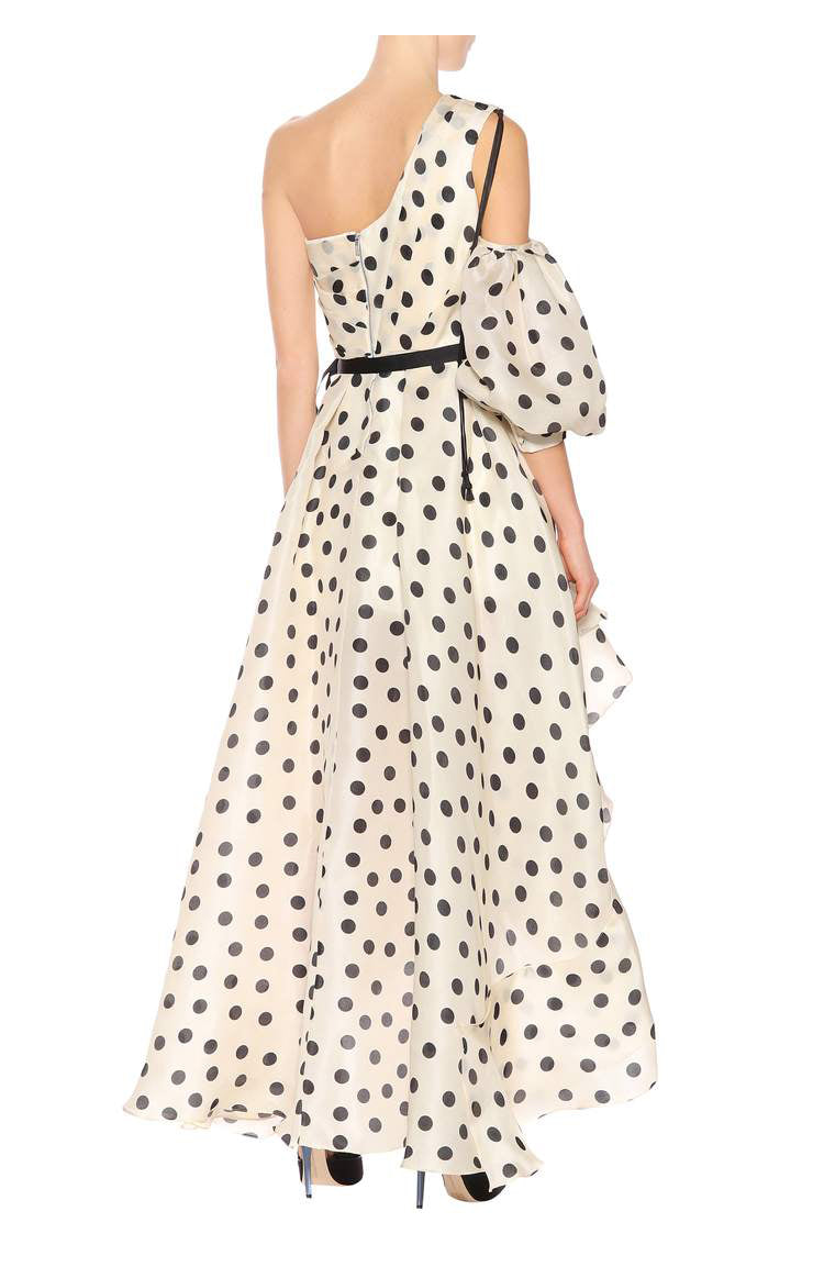 Cremeweißes Polka-Dot-Kleid