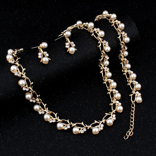 künstliche Perlen-Brautschmuck-Set goldfarbig für Damen. Zinklegierung, Strassimitationsperlen